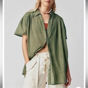 Free People We The Free Float Away Shirt in Olive Green M